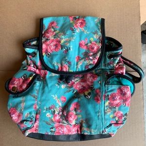 Blue and pink floral back pack